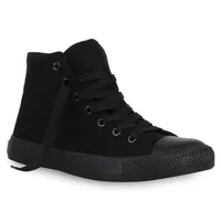 Mytrendshoe Damen High Top Sneakers Sportschuhe Schnürer Kult 98730, Farbe: Schwarz Schwarz, Größe: 36