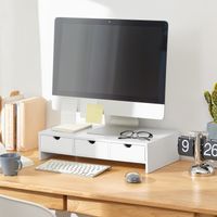 SoBuy BBF03-W Monitorerhöhung Monitorständer Bildschirmständer Schreibtischaufsatz mit Fächern und 3 Schubladen Weiß BHT ca.: 51x12x25cm