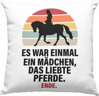 Trendation - Pferde Deko-Kissen mit Füllung 40x40 Lustig Reiterin Geschenk Pferde Geschenke Mädchen Pferdeliebhaber (Rosa)