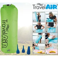 TravelAir® ca.50x140cm 100l Farbe:grün 3in1:Luftpumpe Packsack Strand-Kissen mit Adapter u. 3 Ventilen