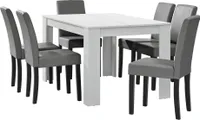 [en.casa] Jedálenský stôl biely matný so 6 stoličkami svetlosivý koženkový čalúnený 140x90 jedálenská skupina jedáleň