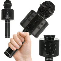 Bluetooth Karaoke Mikrofon Tragbares LED Handmikrofon Lautsprecher USB AKKU schwarz