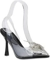 VAN HILL Damen High Heels Sandaletten Party Stiletto Strass Abend-Schuhe 841528, Farbe: Schwarz, Größe: 40