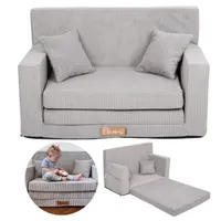 Flumi Kindercouch Kindersofa Spielsofa mit Schlaffunktion für Kinderzimmer -Schlafsessel mit Bettfunktion - Kordsamt grau
