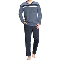 Hajo Klima Komfort Schlafanzug Bügelfreies Material mit mercerisierter Baumwolle, Lange Hose und Langarm-Shirt mit Brusttasche, Bequeme Passform