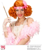 Rote Charleston Perücke mit Stirnband und Feder - Burlesque 1920 frech