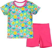 Aquarti Baby Mädchen Zweiteiler Kinder Badeanzug Bade-Set Bade T-Shirt Badehose UV-Schutz, Farbe: Obst Grün / Gelb / Rosa, Größe: 80