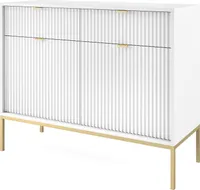 Kommode Zweitürige 100 cm Galla - Sideboard mit Schubladen - Beinen, geriffelten Fronten & goldene Griffe (Weiß + Gold)