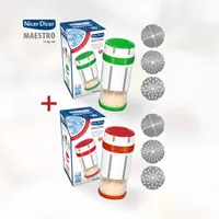 Genius Gewürzmühle Käsereibe Nicer Dicer Maestro mit 3 Größe Klingen 12 tlg., Muskatnuss Mühle, Parmesanreibe mit Behälter und Deckel, Käsehobel