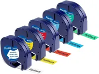 Schriftband als Ersatz für Dymo Letratag etikettenband 91201 91202 91203 91204 91205, 12mm x 4m Beschriftungsband-Set passend für Dymo LetraTag Etikettendrucker XR LT100H LT110T, 5er-Pack