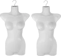 sada 2 ženských torz - 70 cm plastové dámské torzo - polovina plastové horní části těla v bílé barvě - busta figuríny - polovina plastového dámského těla - figurína - figurína s háčky