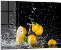 DEQORI Küchenrückwand Glas 80x60 cm 'Zitronen und Wasserperlen' Spritzschutz Bad Rückwand