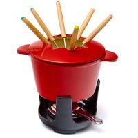 Bonvivre Gusseisen Fondue Set für 6 Personen - 1 Liter - Fondueset 13-teilig mit Brenner und 6 Gabeln - mit Emaille-Beschichtun