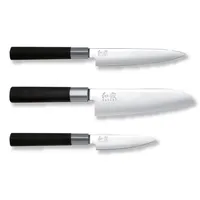 KAI 67-W17 Kochmesser-Set mit 2 Allzweckmessern & Santoku Messer Wasabi Black, schwarz (1 Set, 3-teilig)