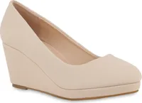 Mytrendshoe Damen Pumps Keilpumps Keilabsatz Schuhe Mid Heel 831030, Farbe: Beige, Größe: 37