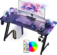 JOIEYOU LED Gaming Schreibtisch 120x60 cm Gaming Tisch Computertisch mit Getränkehalter und Kopfhörerhaken PC Tisch Gamer Tisch Gamingtisch mit Kohlefaserbeschichtung, Z-Frame