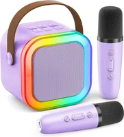 Karaoke Maschine, Tragbares Bluetooth Karaoke Maschine mit 2 Mikrofonen, Bluetooth Lautsprecher, mit Stimme wechselnde Effekte & LED-Lichter