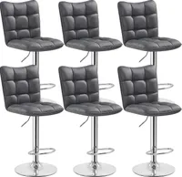 6Er Set Barhocker Barstühle 360°Drehbar Küchenstühle Mit Rückenlehne Und Fußstütze, Barstuhl PolyurethanKunstleder Sitzhöhe 62,5 Cm - 83 Cm Für Die Küche/Bar/Salon, Höhenverstellbar Grau – Grau / 6