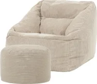 icon Riesen Sitzsack Sessel Bean Bag Natalia mit Sitzpuff, Beige, Cord XXL Sitzsack Erwachsene mit Füllung Für Das Wohnzimmer, Riesensitzsack XXL Flauschig Cord - Hergestellt in Deutschland