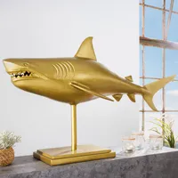 Maritime Skulptur HAI 103cm gold handmade Metall Design Haifisch