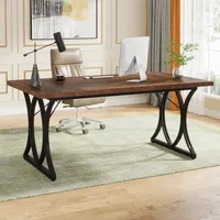 Tribesigns Schreibtisch Computertisch,159x79x78 cm Modern PC Tisch Bürotisch Arbeitstisch Esstisch mit goldenem Metallrahmen für Home Office, Braun