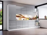 Küche 340 cm Einbauküche ohne Arbeitsplatte ohne E-Geräten Küchenzeile, Aspen 340cm Grau/Hochglanz