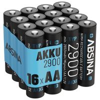 ABSINA 16x Akku AA wiederaufladbar 2900 - NiMH AA Akkus mit 1,2V & min. 2650mAh - Aufladbare Batterien AA