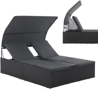 Juskys Polyrattan Doppelliege Syros - Outdoor Sonnenliege mit Dach & Auflagen - Schwarz