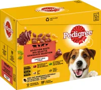 PEDIGREE Portionsbeutel Multipack Adult Gemischte Selektion in Gelee 4 Varietäten mit Huhn, Rind+Leber, Geflügel, Lamm+Leber 1x12x 100g