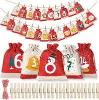 Adventskalender zum Befüllen 2023, 24 Stück Weihnachtskalender, Weihnachtsdeko Säckchen/Tüten, Säckchen DIY Weihnachtsdeko