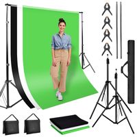 Jopassy Pro Fotostudio Set Hintergrundsystem Hintergrund Ständer mit Tragetasche Querstangen Sandsack 4x Klemmzwingen,3x Hintergrund