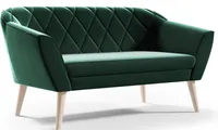 GUTTO Sofa  2-osobowa welurowa - KARO - zielona ławka z aksamitu, wysokie drewniane nóżki, sofa w stylu skandynawskim - piękne, nowoczesne pikowanie