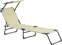 [casa.pro] Sonnenliege klappbar 190cm creme mit Dach Relaxliege Stahl