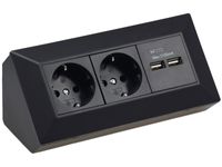 ChiliTec Aufbau-Steckdose mit 2 Schutzkontakt-Steckdosen + 2x USB für Unterbau/Aufputz Installation 230V Vorverdrahtet Schwarz
