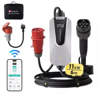 JUNSUN Mobilna stacja ładowania pojazdów elektrycznych 11kW Typ 2 6m Kabel ładujący 5-pinowy 6-16A Adapter wtyczki CEE, sterowanie WIFI/APP Regulowany prąd