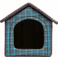 HobbyDog Hundehütte Hundebett Tierbett Katzenbett - Standard - 76 x 74 x 72 cm [Größe: R6] - Blau Kariert