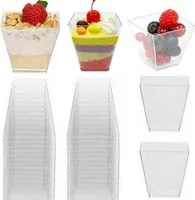 10 x 2 Unzen quadratische Dessertbecher Würfel Kunststoff klar Mousse Becher Geburtstagsfeier Nachbildung