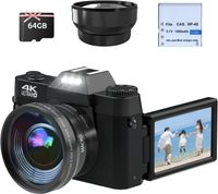 Digitálny fotoaparát 4K, 48 Mpx fotoaparát s 3,0" obrazovkou s otočením o 180°, kompaktný fotoaparát so 16-násobným digitálnym zoomom, širokouhlým objektívom a makroobjektívom, 64 GB TF karta