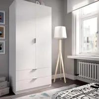 Garderobe Burbank, Schlafzimmerschrank mit 2 TÃ1/4ren und 2 Schubladen, Schlafzimmermöbel mit Kleiderstange, 81x52h180 cm, Weiß