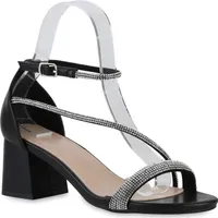 VAN HILL Damen Riemchensandaletten Sandaletten Strass Party Schuhe 840890, Farbe: Schwarz, Größe: 39