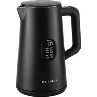 KLAMER Wasserkocher 1,5L 1800W elektrischer Wasserkocher schwarz mit Temperatureinstellung zwischen 40-100°C, Teekocher BPA-frei, Farbe:Schwarz
