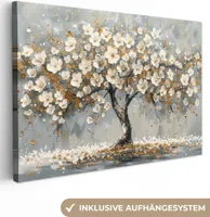 Leinwand Bilder 120x80 cm - Lebensbaum Weiß, moderne Wanddeko für Wohnzimmer
