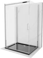 Mexen Omega Duschabtrennung, 3-wändig, einziehbar 100 x 100 cm, transparent, chrom + Duschwanne Flat - 825-100-100-01-00-3s-4070
