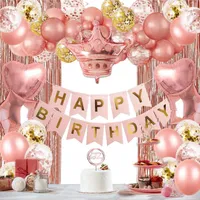 Rosegold Geburtstagsdeko Set Luftballons Happy Birthday Girlande Konfetti Ballons