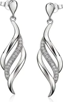 MATERIA Damen Ohrstecker Silber 925 lang - elegante Ohrhänger Zirkonia 52x14mm gedreht in Schmuck Etui SO-455