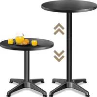 CASARIA® 2in1 Stehtisch höhenverstellbar 70-115cm Aluminium Edelstahl rund wetterfest Outdoor Indoor Camping Bistrotisch Balkonmöbel schwarz, Farbe:Schwarz