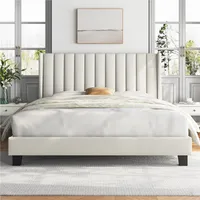 Yaheetech Polsterbett Bettrahmen Gepolstertes Bettgestell Stabiles Doppelbett Familienbett für Schlafzimmer Gästezimmer, 160 x 200 cm, Beige