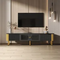 Fortuna Lai TV-Schrank 170 x 50 x 34 cm – mit Schubladen und speziell geformten Türverkleidungen, Bogenform, Schwarz