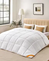 SONGMICS HOME Bettdecke, 240 x 220 cm Steppdecke, Steppbettdecke mit 8 Schlaufen, 300 GSM Decke, Bettdecke, mit Karosteppung, wolkenweiß