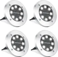 Tianpeng 4 x LED Solarlampe Bodeneinbaustrahler Solar Bodenleuchte Bodenlampe Außen 8Leds,Kaltweiß